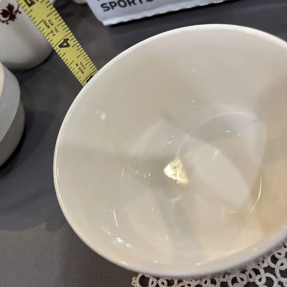 Vintage Universal Potteries Beehive Bowl With Maroon Maple Leaf Design. USA Made